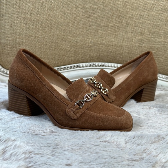 Alex Marie | Farin Suede Chain Hardware Loafer Pumps, in Camel - Picture 3 of 15
